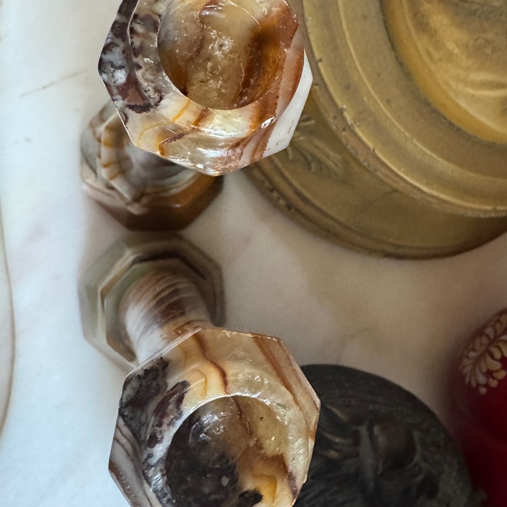 Vintage Caramel Slag Marble Candlestick Holders – Set of 2 - Picture 6 of 7